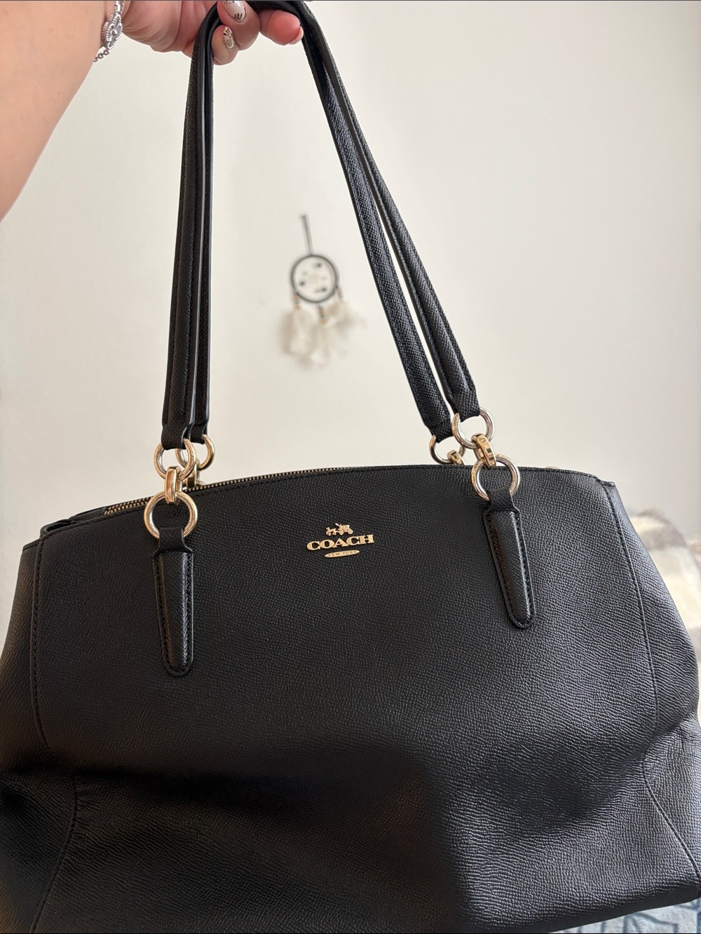 Coach Black Leather Shoulder Bag with Gold Hardware